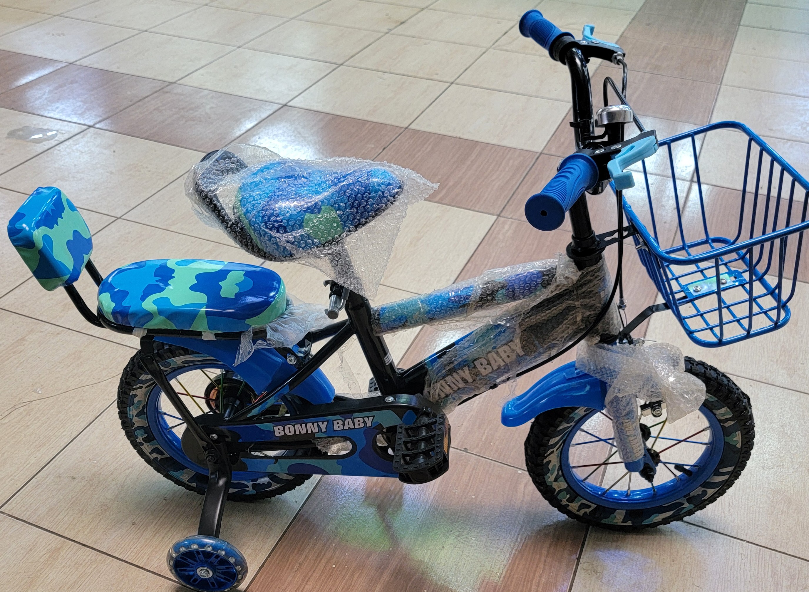 Bonny Baby 12-Inch Kids Bicycle with Training Wheels & Basket – 3 Colors