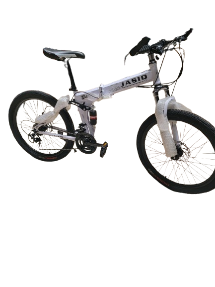 JASIQ size 24 Inch Folding Mountain Bike – 21 Speed Disc Brakes White
