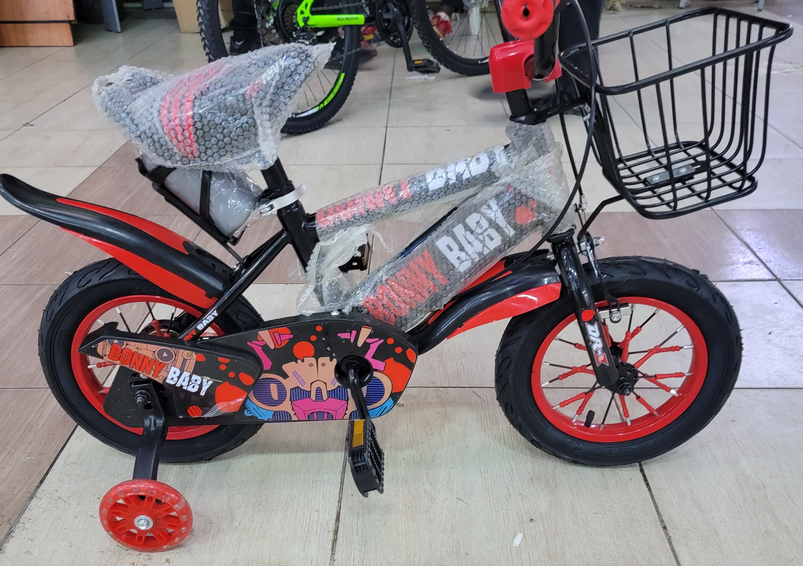 Bonny Baby 12-Inch Kids Bicycle with Training Wheels & Basket – 3 Colors