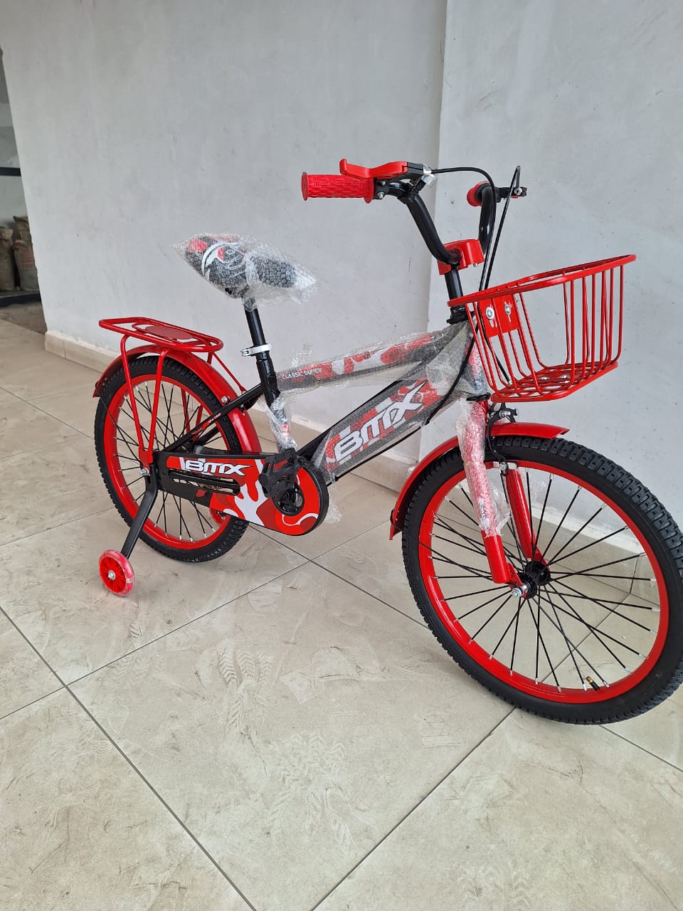 Bmx size 16 kids bicycle with basket training wheels red (also available in blue green)